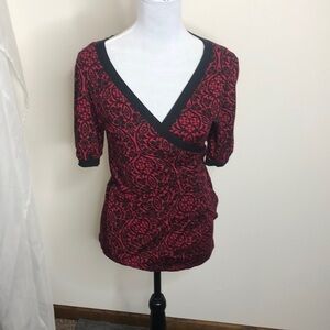 Express women’s black and Red Cross body tie around mid sleeve blouse​